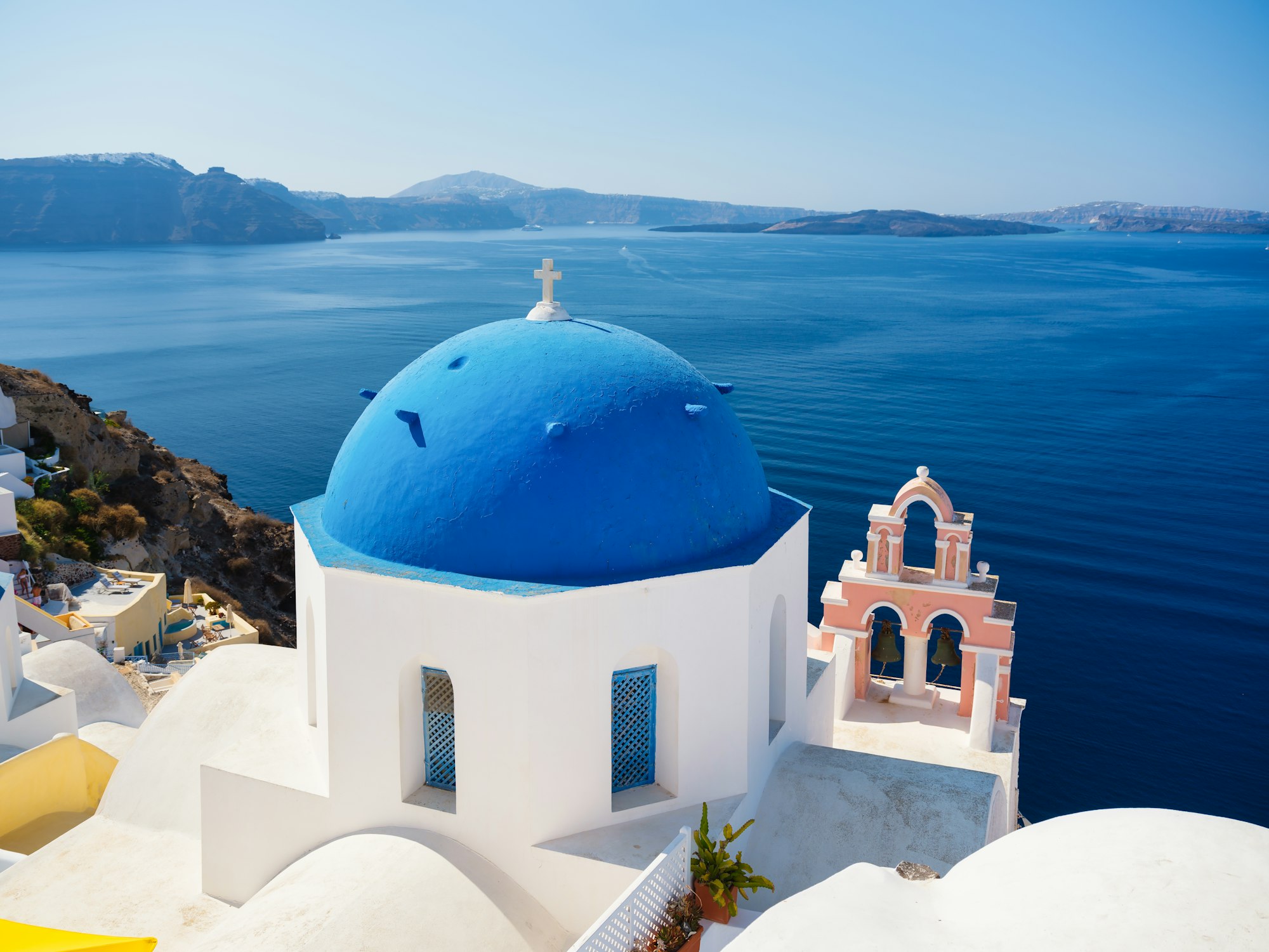 Santorini, Greece. A view of traditional Greek architecture.. Oia village, Santorini Island, Greece.