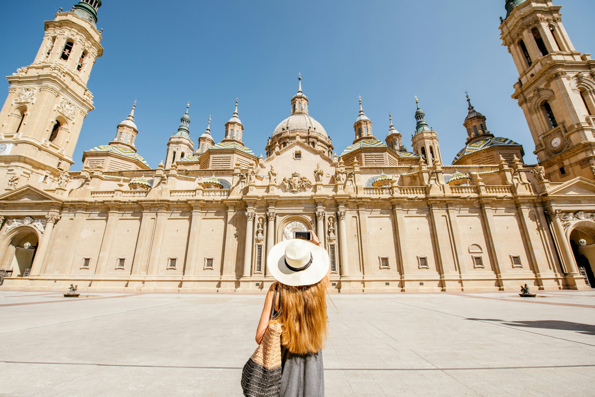 Woman traveling in Zaragoza city, Spain